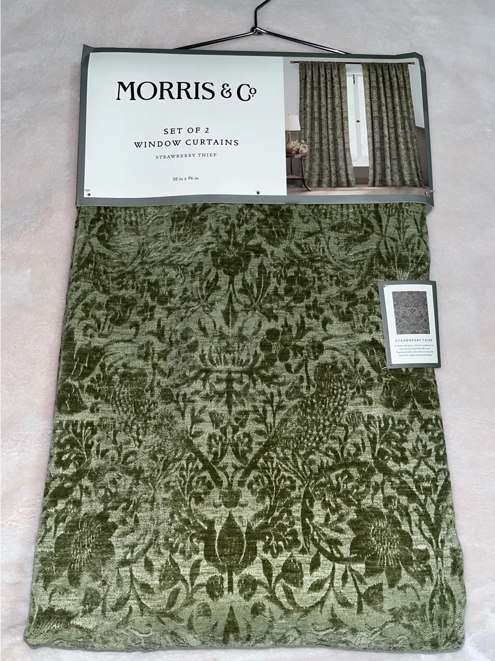 NWT William Morris & Co Strawberry Thief Jacquard Curtains Panels Set 38”X 96”